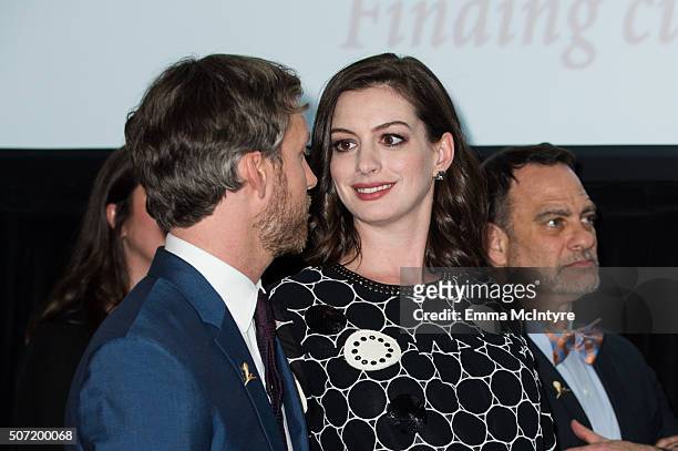 Actress Anne Hathaway and husband Adam Shulman attend the LA Art Show And Los Angeles Fine Art Show's 2016 Opening Night Premiere Party Benefiting...