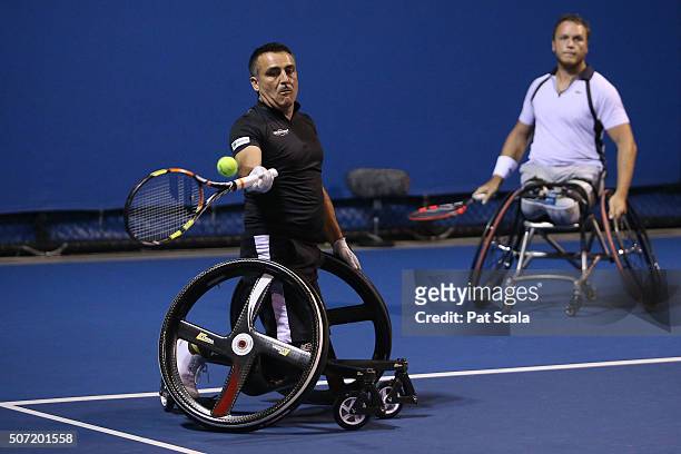 Stephane Houdet and Nicolas Peifer of France during their Men's Wheelchair Doubles Semifinals match against Adam Kellerman of Australia and Maikel...
