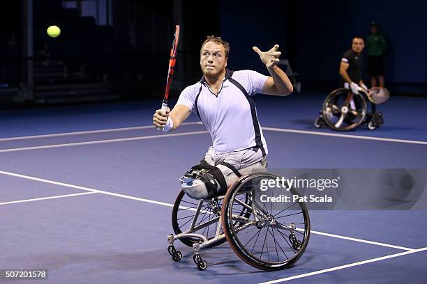 Stephane Houdet and Nicolas Peifer of France during their Men's Wheelchair Doubles Semifinals match against Adam Kellerman of Australia and Maikel...