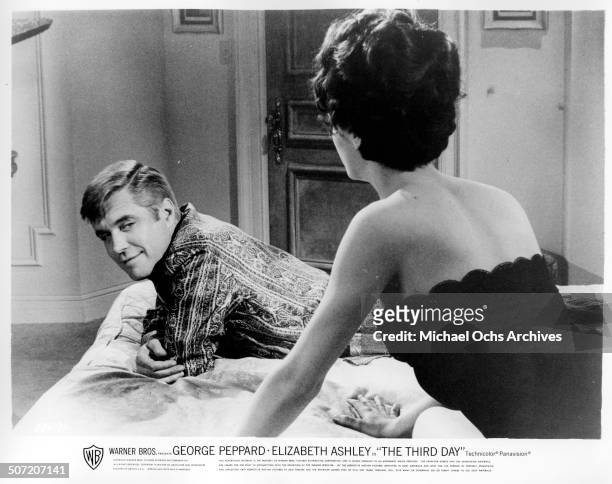 George Peppard suffering amnesia learns Elizabeth Ashley is his wife in a scene from the Warner Bros. Movie "The Third Day", circa 1965.
