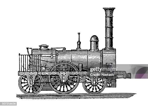 ilustraciones, imágenes clip art, dibujos animados e iconos de stock de locomotora vapor, vintage grabado - mechanical drawing engine
