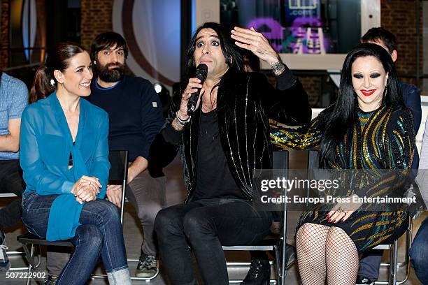 Raquel Sanchez Silva, Mario Vaquerizo and Alaska present the Tv programme 'Likes' for Movistar+ Tv channel on January 28, 2016 in Madrid, Spain.