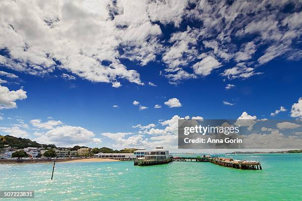 devonport ferry terminal from auckland harbour, nz - auckland ferry stock pictures, royalty-free photos & images