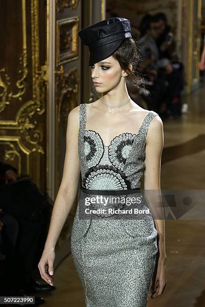 Model walks the runway during the Ulyana Sergeenko Spring Summer 2016 show as part of Paris Fashion Week on January 27, 2016 in Paris, France.