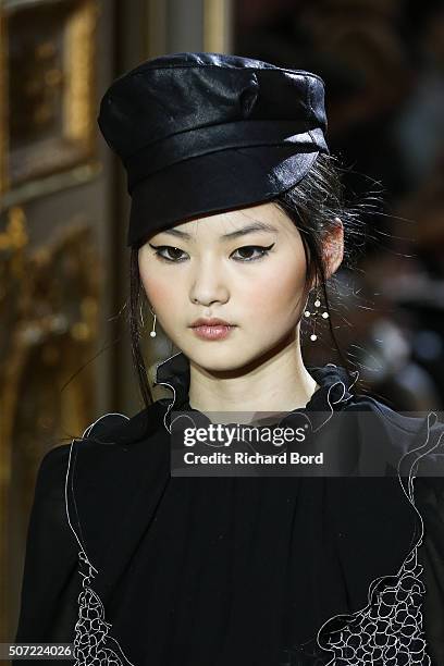 Model walks the runway during the Ulyana Sergeenko Spring Summer 2016 show as part of Paris Fashion Week on January 27, 2016 in Paris, France.