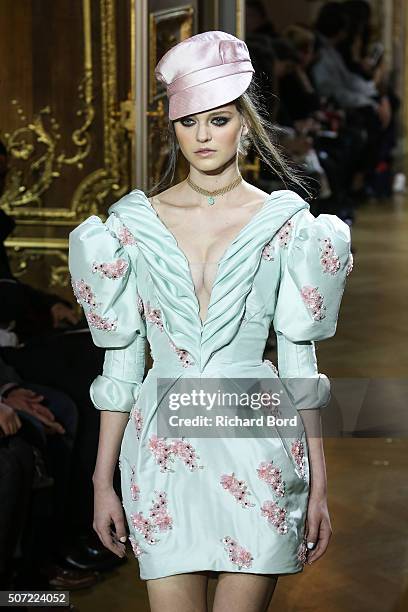 Model walks the runway during the Ulyana Sergeenko Spring Summer 2016 show as part of Paris Fashion Week on January 27, 2016 in Paris, France.