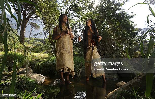 Naftuli and Zebelon praying near a stream on Table Mountain on January 20, 2016 in Cape Town, South Africa. A group of Cape Towns Sackcloth People...