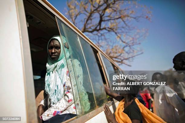 Bus departs from Ajuong Thok refugee camp in South Sudan, less than 100 kms away from the border with Sudan, on January 28, 2016. The bus will travel...