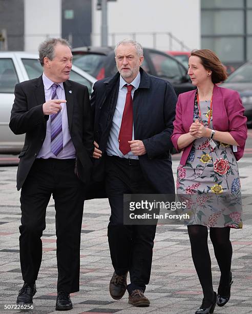 Jeremy Corbyn MP, leader of the Labour Party arrives for a visit to the Science, Technology, Engineering and Maths further education college on...