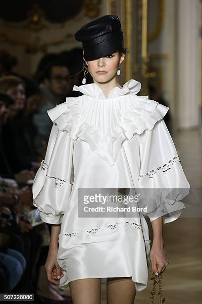 Model walks the runway during the Ulyana Sergeenko Spring Summer 2016 show as part of Paris Fashion Week on January 27, 2016 in Paris, France.