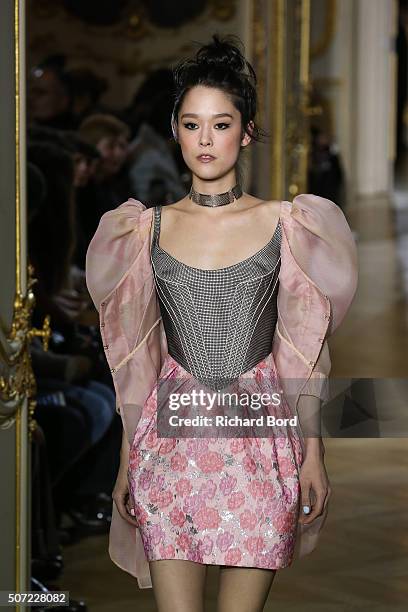 Model walks the runway during the Ulyana Sergeenko Spring Summer 2016 show as part of Paris Fashion Week on January 27, 2016 in Paris, France.