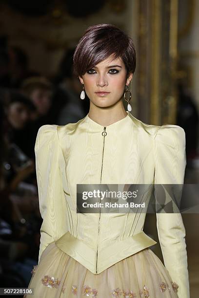 Model walks the runway during the Ulyana Sergeenko Spring Summer 2016 show as part of Paris Fashion Week on January 27, 2016 in Paris, France.