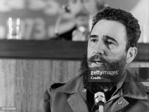Cuban Prime Secretary of the Cuban Communist party and President of the State Council Fidel Castro addresses 13 September 1973 in Algiers the fourth...