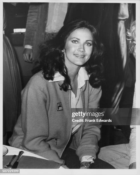 Actress Lynda Carter, television's 'Wonder Woman', at the opening gala for the Alan King Tennis Tournament at Caesar's Palace, Las Vegas, April 1980.