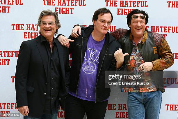 Kurt Russell, Quentin Tarantino and Michael Madsen attend the 'The Hateful Eight' photocall at Hassler Hotel on January 28, 2016 in Rome, Italy