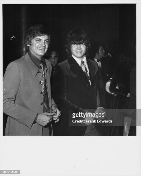 Vocal duo 'The Everly Brothers' arriving at a Television Academy tribute event for Johnny Carson, Hollywood Palladium, California, November 1970.