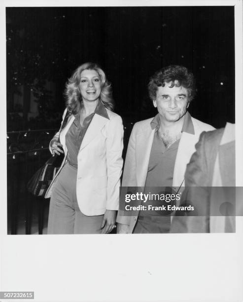 Actor Peter Falk with his wife, actress Shera Danesa, attending the premiere of the movie 'Bound for Glory', at the Beverly Wiltshire Hotel,...