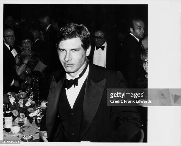 Actor Harrison Ford wearing a tuxedo, at the 35th Annual Directors Guild Awards dinner dance, Beverly Wiltshire Hotel, California, March 1983.