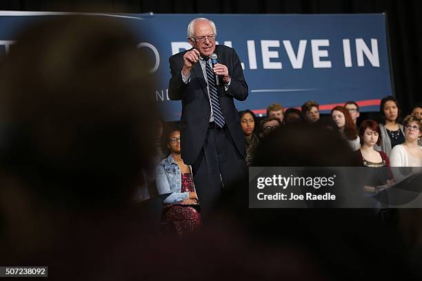 Democratic presidential candidate Sen. Bernie Sanders speaks during a forum at Roosevelt High School on January 28, 2016 in Des Moines, Iowa. The...