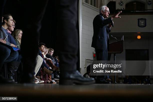 Democratic presidential candidate Sen. Bernie Sanders speaks during a forum at Roosevelt High School on January 28, 2016 in Des Moines, Iowa. The...