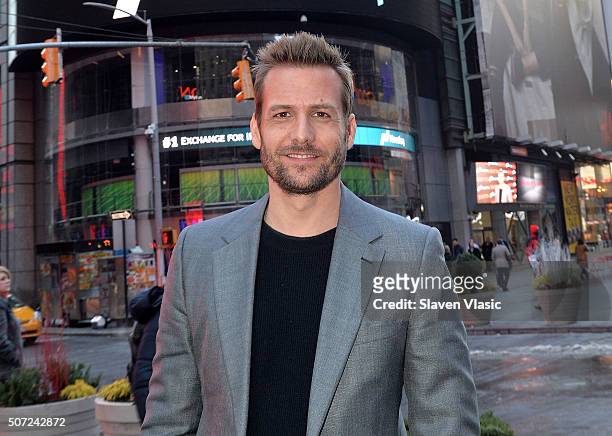 Gabriel Macht, star of 'Suits' visits the Opening Bell at NASDAQ MarketSite on January 28, 2016 in New York City.