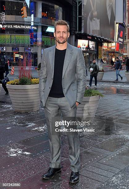 Gabriel Macht, star of 'Suits' visits the Opening Bell at NASDAQ MarketSite on January 28, 2016 in New York City.