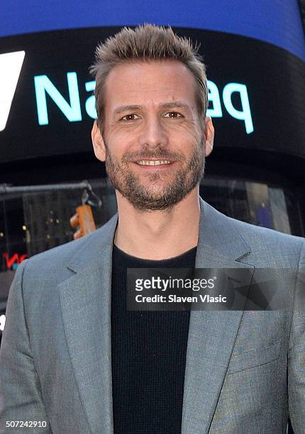 Gabriel Macht, star of 'Suits' visits the Opening Bell at NASDAQ MarketSite on January 28, 2016 in New York City.