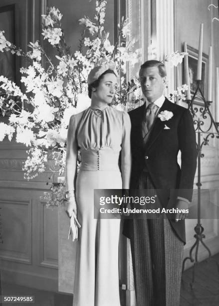The Duke and Duchess of Windsor pose for a portrait after their wedding, at the Château de Candé, Monts, France, June 3, 1937. She is the former...