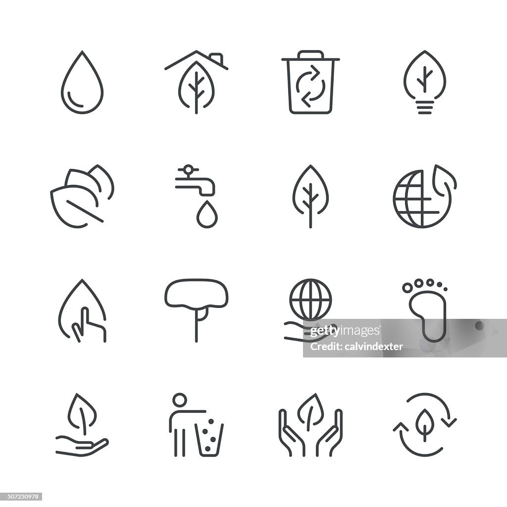Conjunto de iconos ambientales/serie de la línea 1 negro