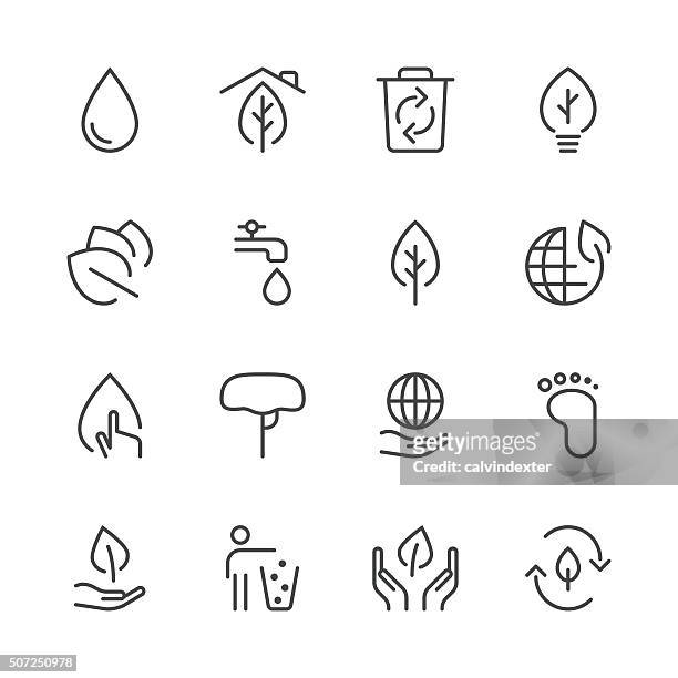 environmental icons set 1 | black line series - environmental issues stock illustrations