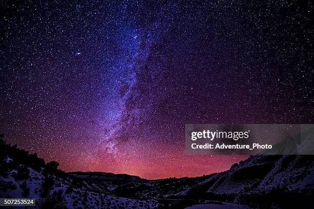 mountains at night with milky way galaxy - mountain range night stock pictures, royalty-free photos & images