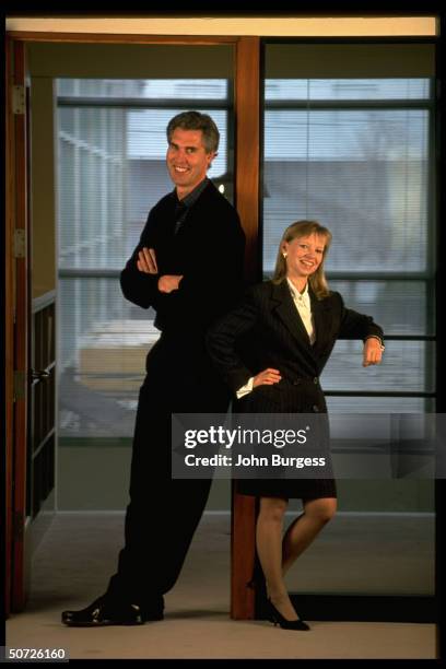 Feature. Casual Portrait of John Hummer & Ann Winblad.; Hummer is former player out of Princeton w. An MBA from Stanford. They are in a joint venture...