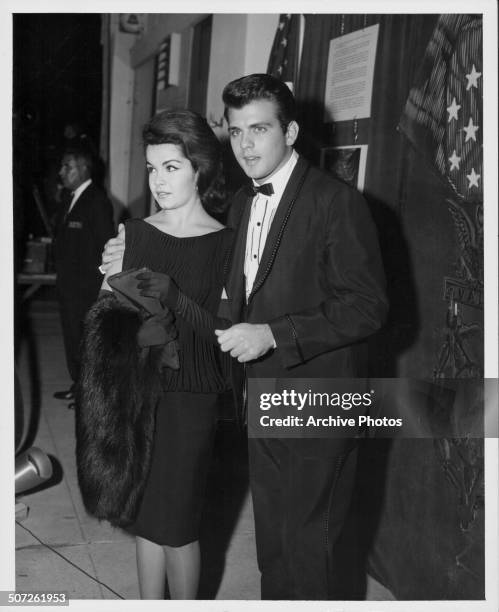 Actors Annette Funicello and Fabian Forte attending the premiere of the movie 'The Longest Day', 1962.