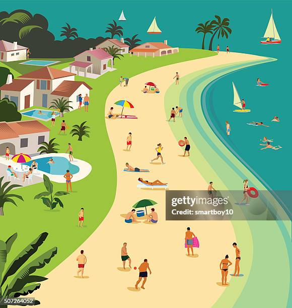 ilustrações de stock, clip art, desenhos animados e ícones de praia tropical de férias-portraite - 60161