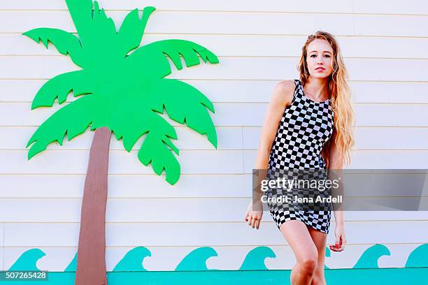 90s style surfer girl beach style - form fitted dress stock pictures, royalty-free photos & images