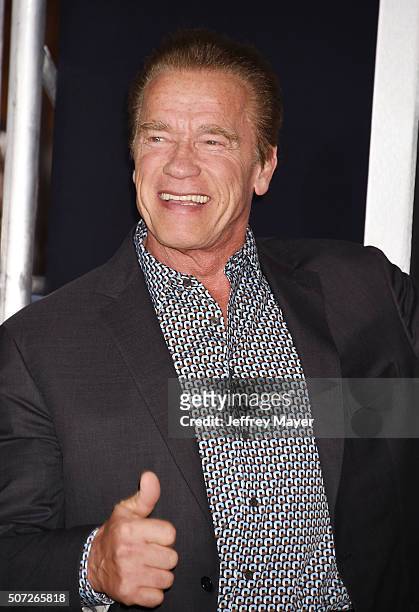 Actor/former governor Arnold Schwarzenegger arrives at the premiere of Warner Bros. Pictures' 'Creed' at Regency Village Theatre on November 19, 2015...