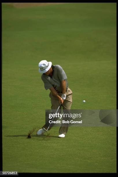 Jim Colbert of the USA chips a shot from the fairway during the Senior Golf: Chrysler Cup at Tres Vidas Golf Course in Acapulco, Mexico.