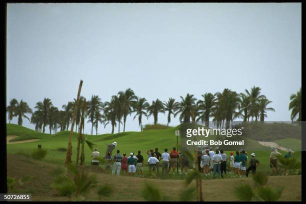 General view as Jim Colbert of the USA drives from the tee of the 5th Hole during the Senior Golf Chrysler Cup at Tres Vidas Golf Course in Acapulco,...