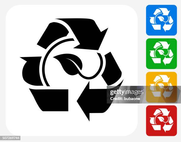 leaf in recycling symbol icon flat graphic design - compost stock illustrations