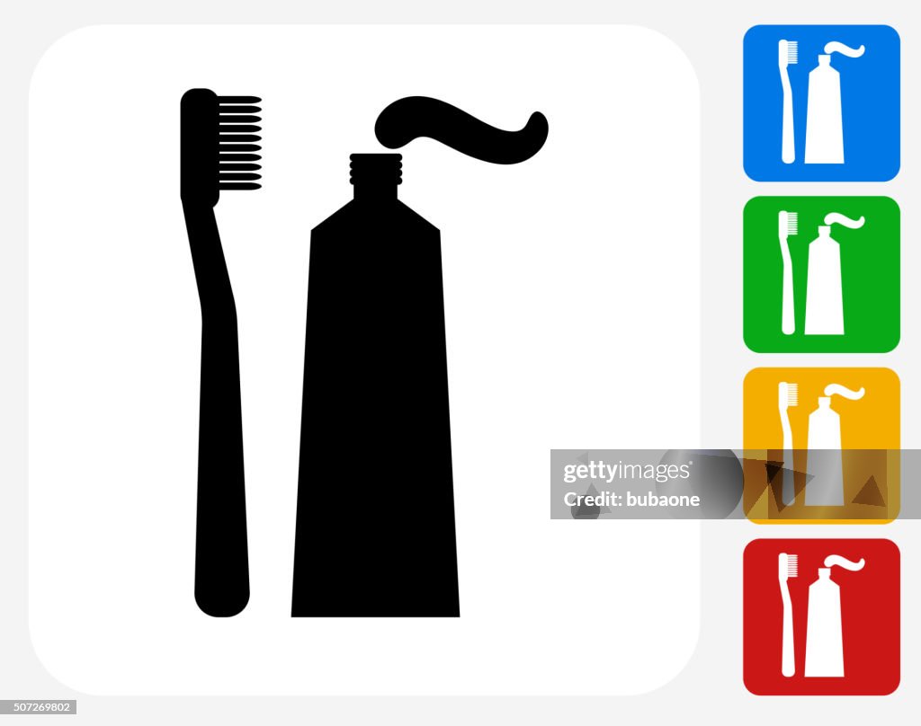 Toothbrush and Paste Icon Flat Graphic Design