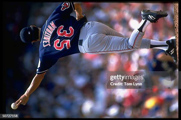 Cleveland Indians Dennis Martinez in action alone.