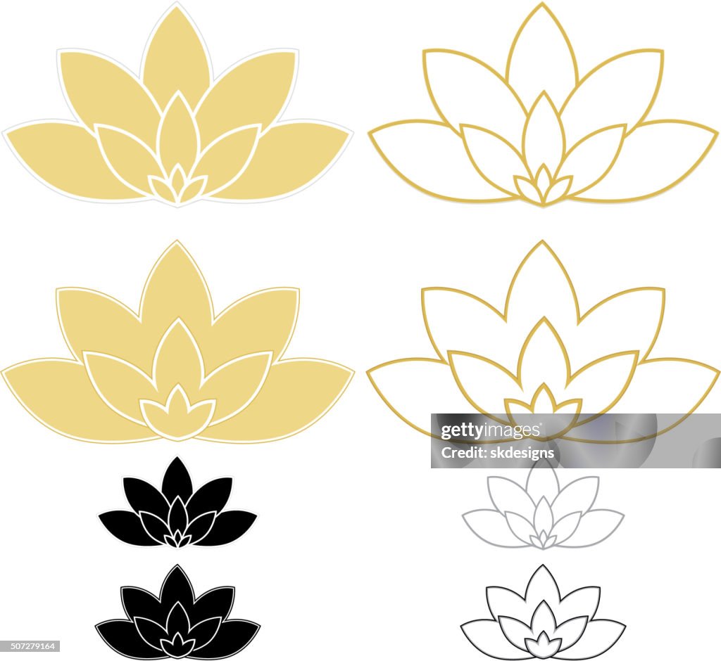 Lotus Flowers, Water Lilies Set (Gold, White, Black), and Icons
