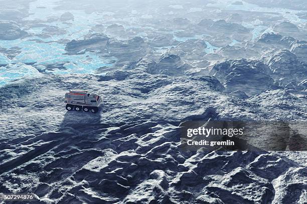 exploring icy, snowy distant exo planet - rover stock pictures, royalty-free photos & images