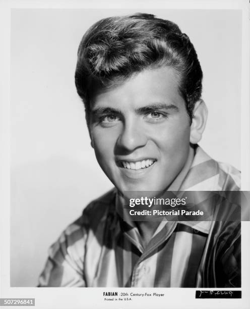 Studio portrait of actor Fabian Forte, with 20th Century Fox, circa 1960.