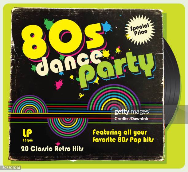 vintage-look der 80er jahre vinyl-sammlung mit retro-design - 80s new wave stock-grafiken, -clipart, -cartoons und -symbole