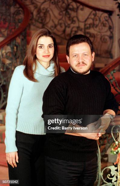 Jordanian King Abdullah II & Queen Rania during exclusive interview w. Unseen TIME Mag.'s Scott MacLeod at royal family residence.