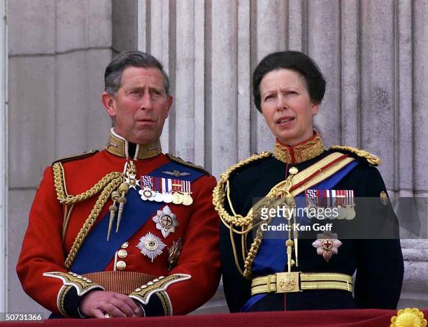 England's Prince Charles & Princess Anne on balcony during trooping of the Colour ceremony at Buckingham Palace.