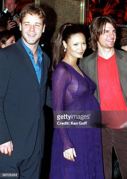 Actors Russell Crowe, Thandie Newton & Tom Cruise at the premiere of the movie Mission Impossible 2 at the Empire, Leicester Square.