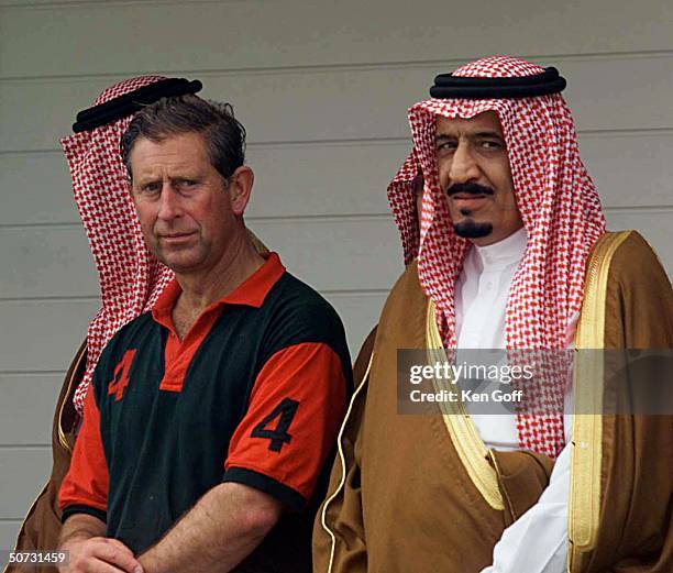 Saudi Prince Salman Bin Abdul Aziz Al Saud w. England's Prince Charles at GCC Polo Cup, an annual charity match, at the Guard's Polo Club, Smith's...