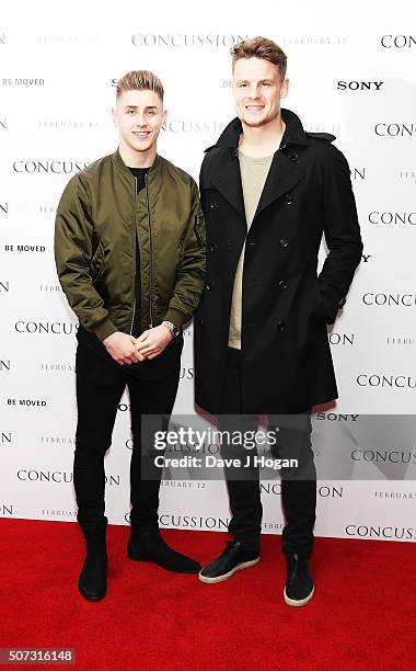 Tom Cairney and Matt Smith attend a special screening of "Concussion" at Ham Yard Hotel on January 28, 2016 in London, England.